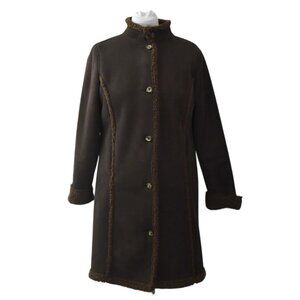 Vintage L L Bean Womens Medium Faux Fur Lined Brown Suede Coat